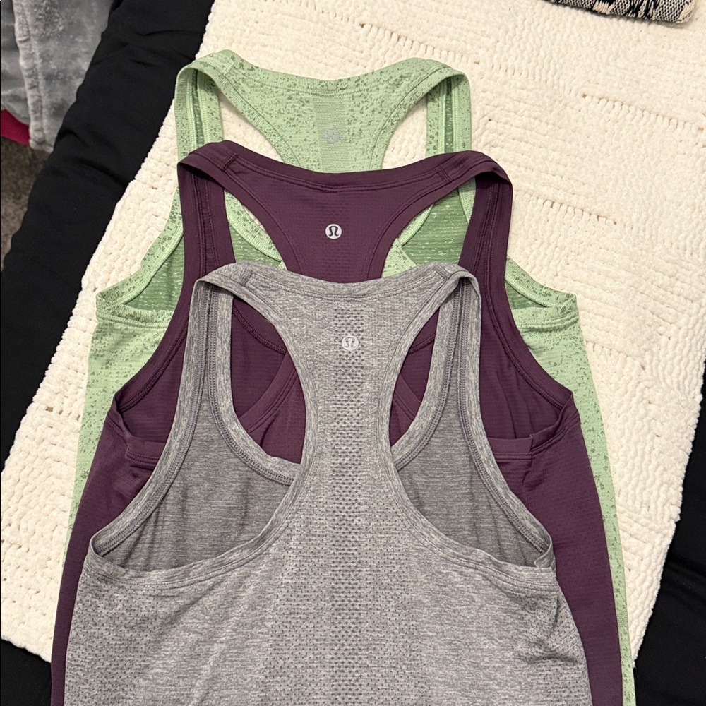 3 pack Lululemon swiftly tech Race length Tank Tops - Gray, Plum, Green